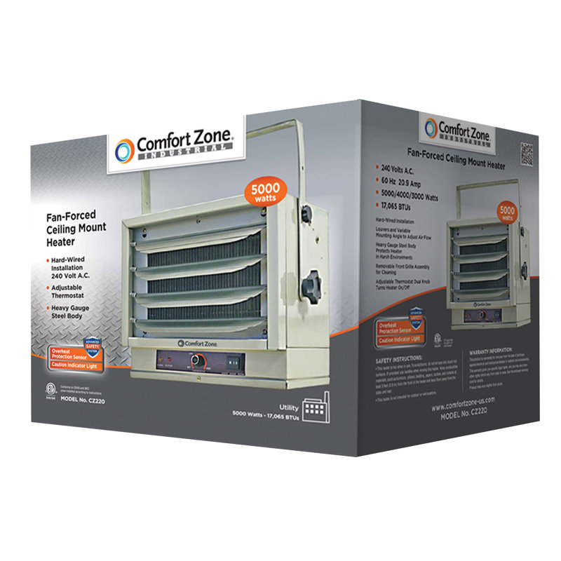 Comfort Zone 5 000 Watt Electric Fan Ceiling Mounted Heater