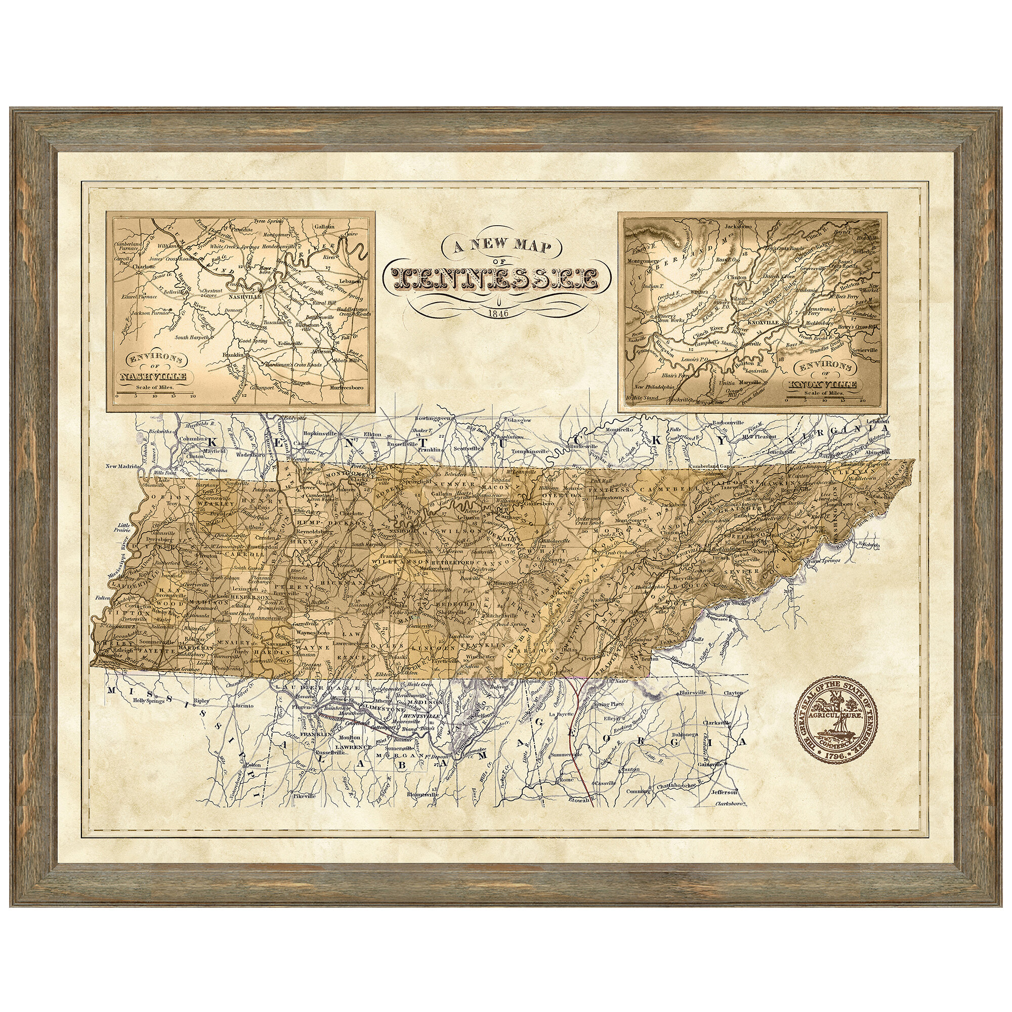 Charlton Home® Map Of Tennessee - Picture Frame Graphic Art | Wayfair