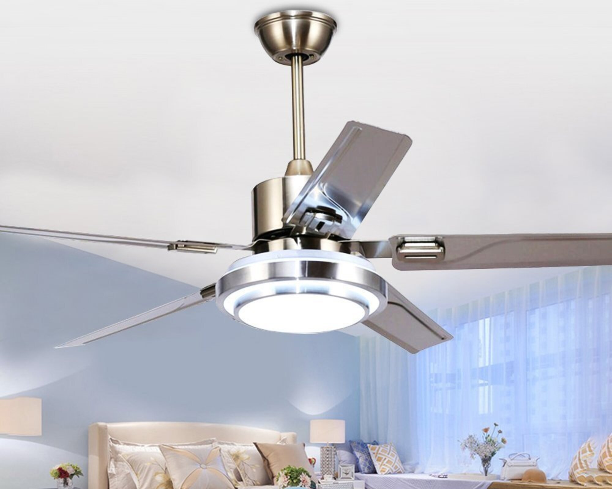 Ebern Designs Led Ceiling Fans 5 Leaf Stainless Steel Fan Light3