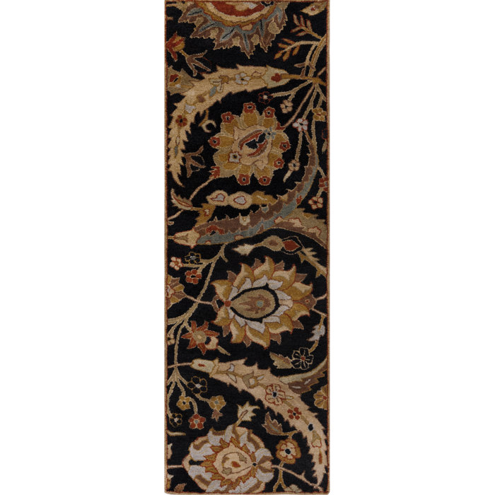 Fleur De Lis Living Arcadia Floral Handmade Tufted Wool Black Area