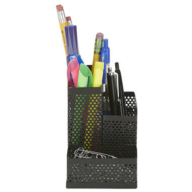 Black  OIC93681 OIC 3-Compartment Pencil Cup 4" x 2.9" x 2.9" 1 Each 