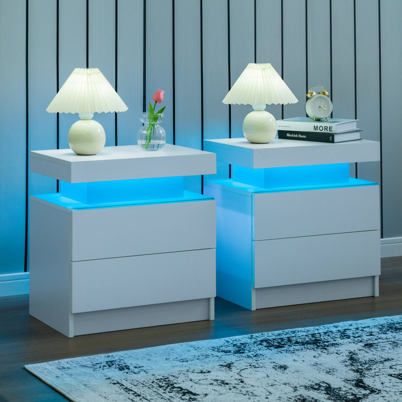 LED Nightstand with Drawers Color: White