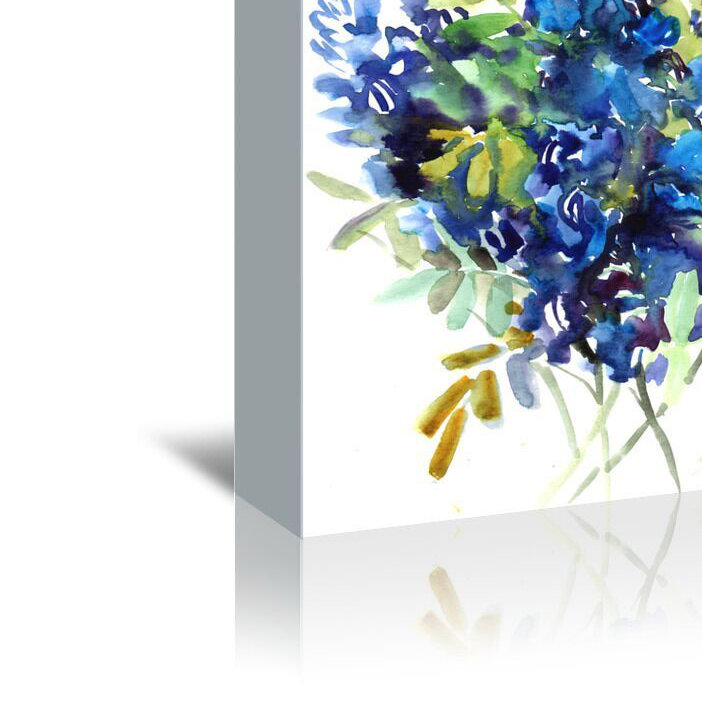 East Urban Home Blue Flowers Watercolor Painting Print On Canvas