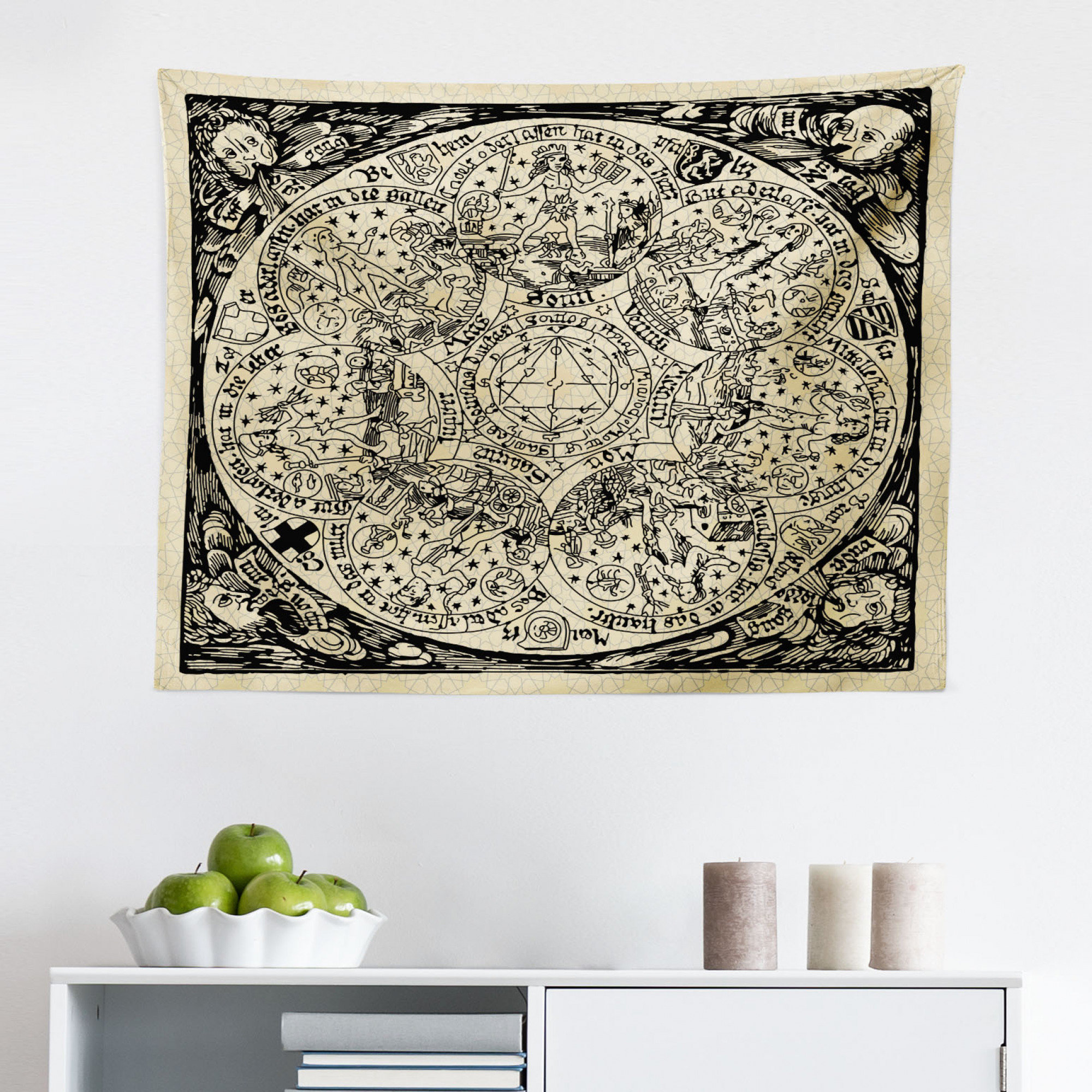 Ambesonne Astrology Tapestry, Series Of Mystic Esoteric Old Map With Man  With Vintages, Fabric Wall Hanging Decor For Bedroom Living Room Dorm, 28