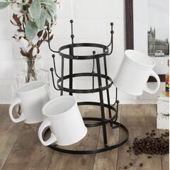 Tower T826032G Kitchen Mug Tree Anti Slip Base Grey Stainless Steel Arms 6 Branches Scandi Range Matte Plastic with Wood Effect Accents 