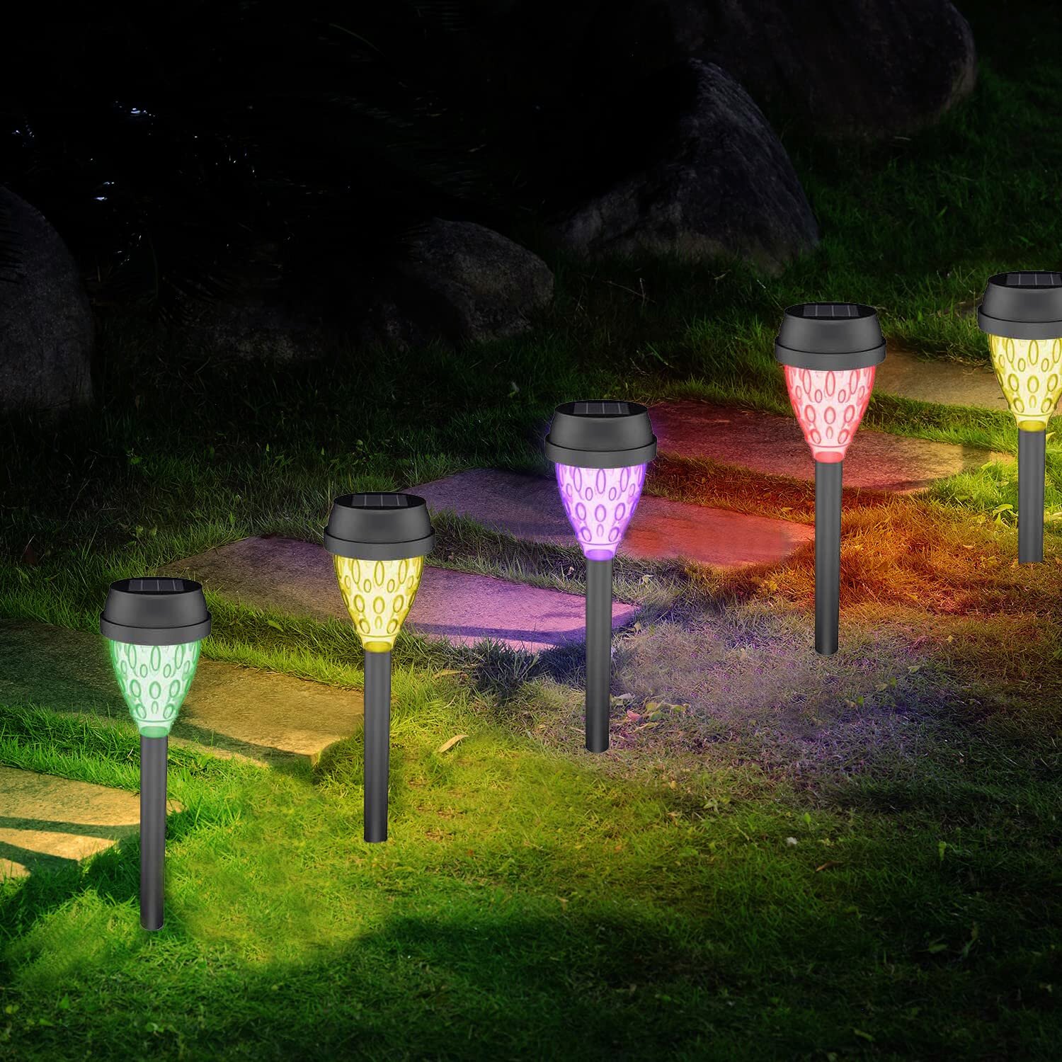 Outdoor Solar Power Color Change Path Lights Lawn Garden Waterproof LED Lamps 