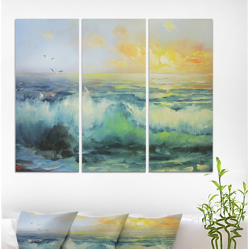 East Urban Home Small Wave In Sea Sunset Oil Painting Print