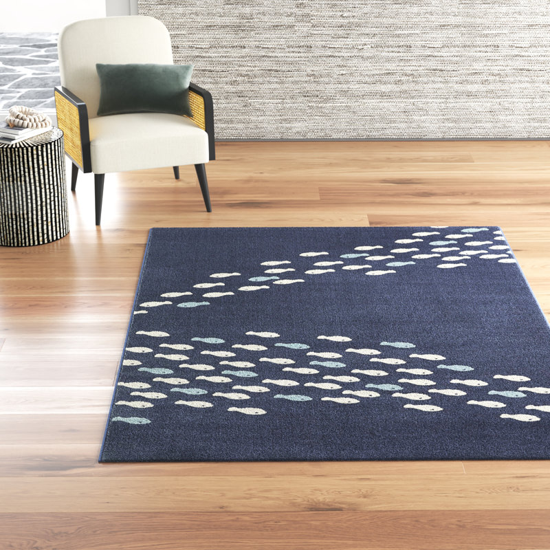 Crowborough Machine woven Navy/Blue/Cream Area Rug Rug Size: Rectangle 5'3" x 7'
