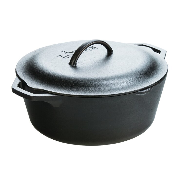 7 Qt Seasoned Cast Iron Dutch Oven Round with Built-in Loop Handles and Cover 
