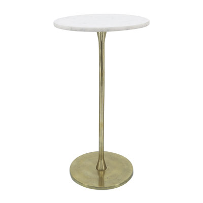 Neutral Glam Gold and White 24"H Round Modern Drink Accent Table with Aluminum and Stone