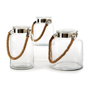 Clear View 3 Piece Glass/Iron Lantern Set