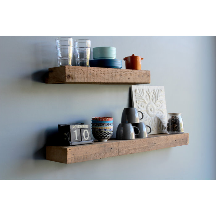 Corda Reclaimed Barn Wood Floating 2 Piece Wall Shelf Set Corda Reclaimed Barn Wood Floating 2 Piece Wall Shelf Set