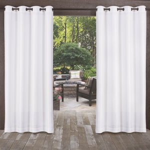 Champine Two Tone Textured Solid Outdoor Grommet Curtain Panels (Set of 2)