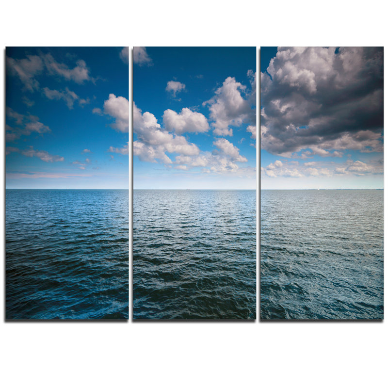 Designart Cloudy Blue Sky Above Sea Surface 3 Piece Graphic Art On Wrapped Canvas Set Wayfair