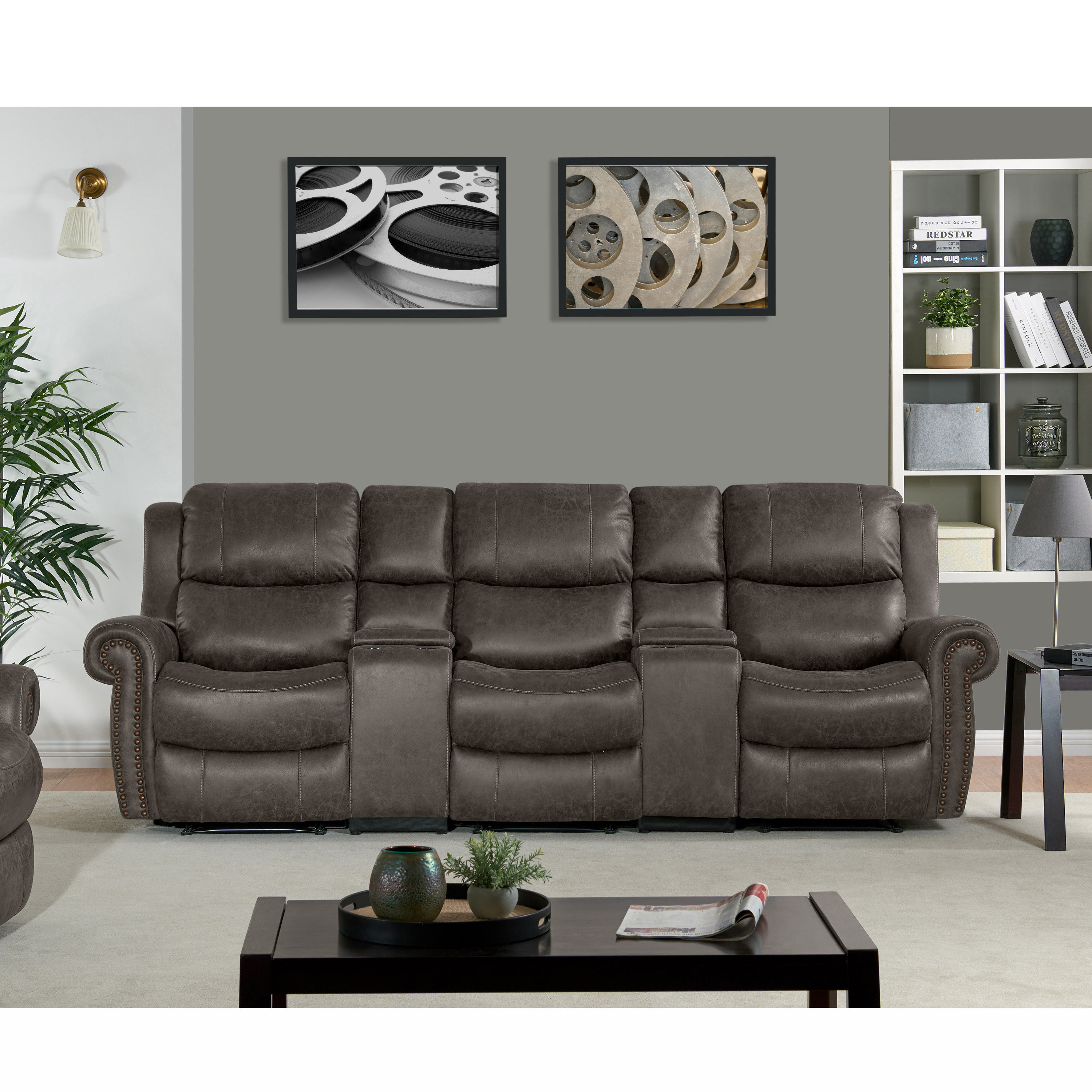 Canora Grey 107.75'' Wide Faux Leather Home Theater Sofa with Cup Holder &  Reviews | Wayfair
