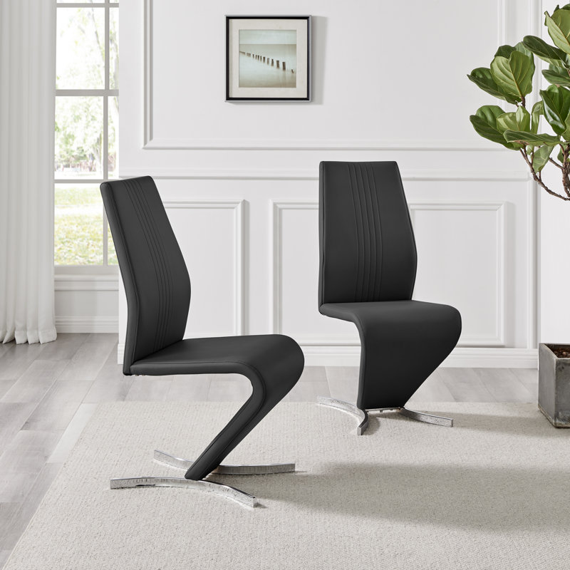 Wilhelm Faux Leather Chrome Feet 'Z' Leg Dining Chairs Modern Design Upholstery Color: Black