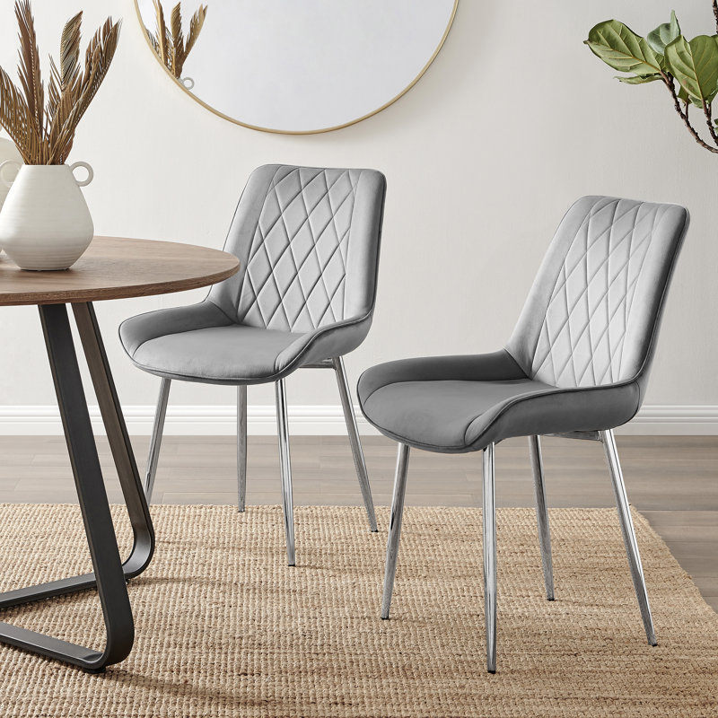 ( 1 chair ) Simsbury Velvet Modern Upholstered Quilt Stitched Tapered Metal Leg Luxury Dining Chairs Upholstery Color: Gray, Leg Color: Black