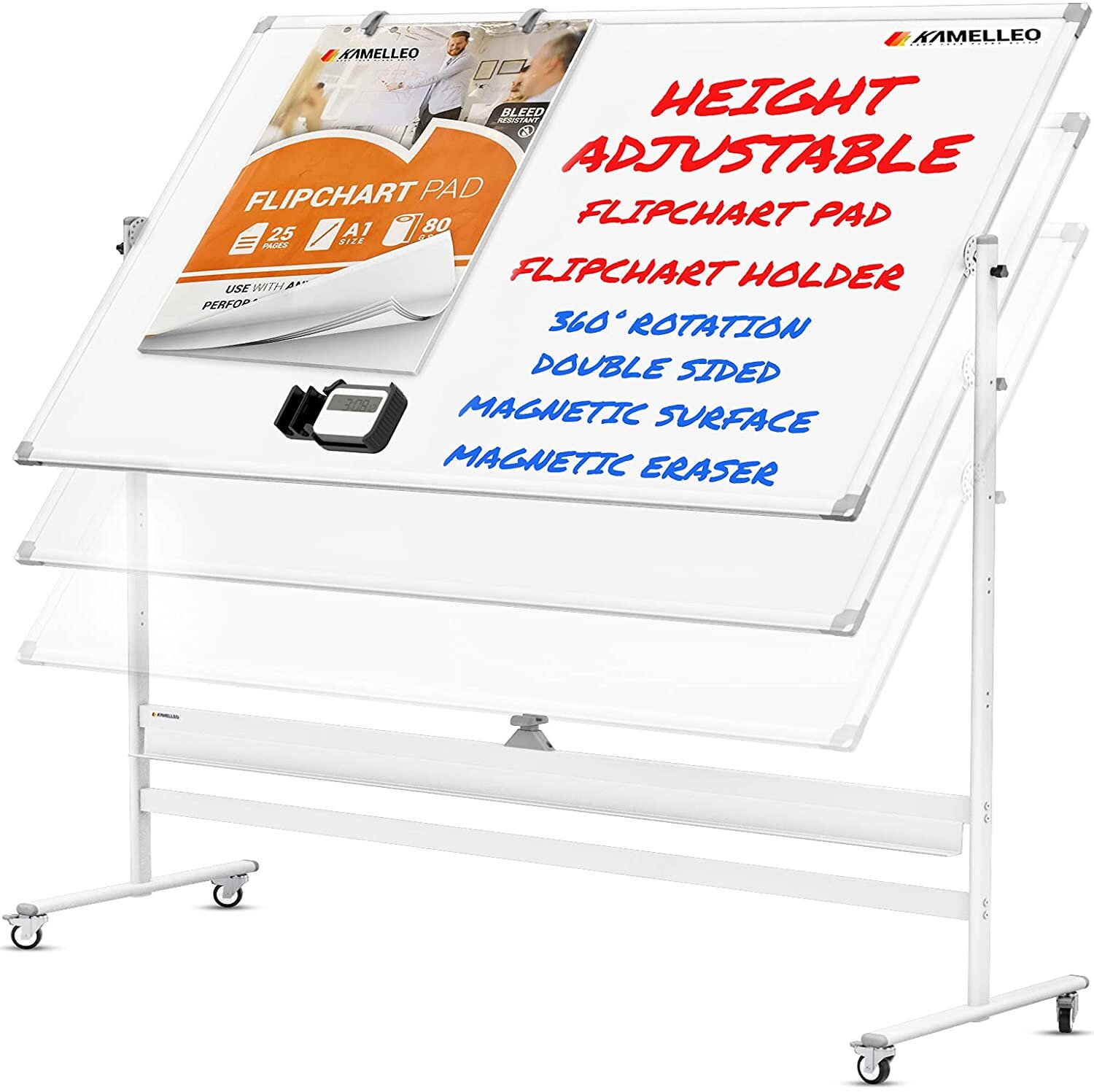 Mobile Dry Erase Magnetic Whiteboard 47" X 36" Double Sided with Rolling Stand 