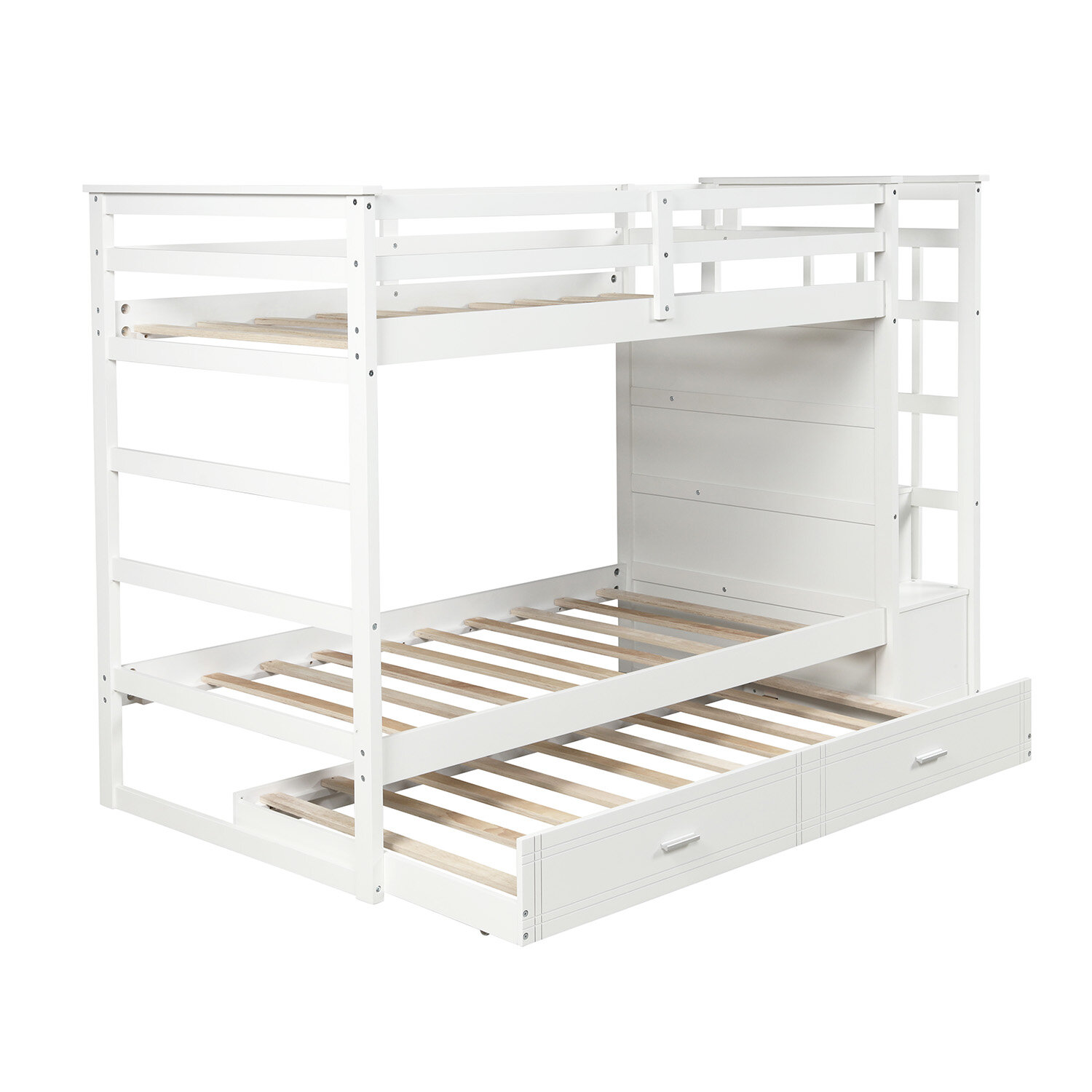 Harriet Bee Brac Solid Wood Twin Over Twin Bunk Bed With Drawers