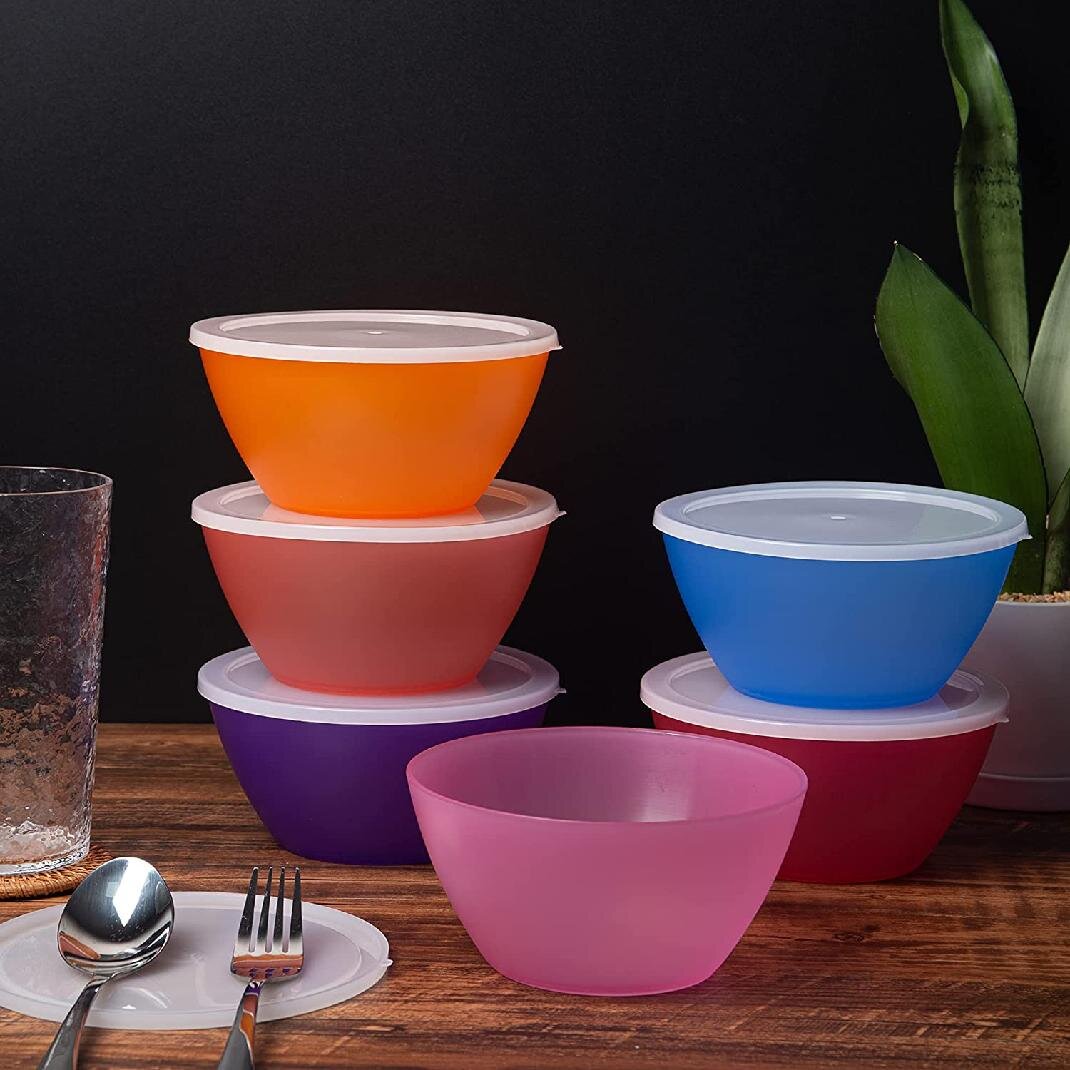 12 Pack Reusable Hard Plastic Cereal Soup Bowls 20 oz Unbreakable Microwave 
