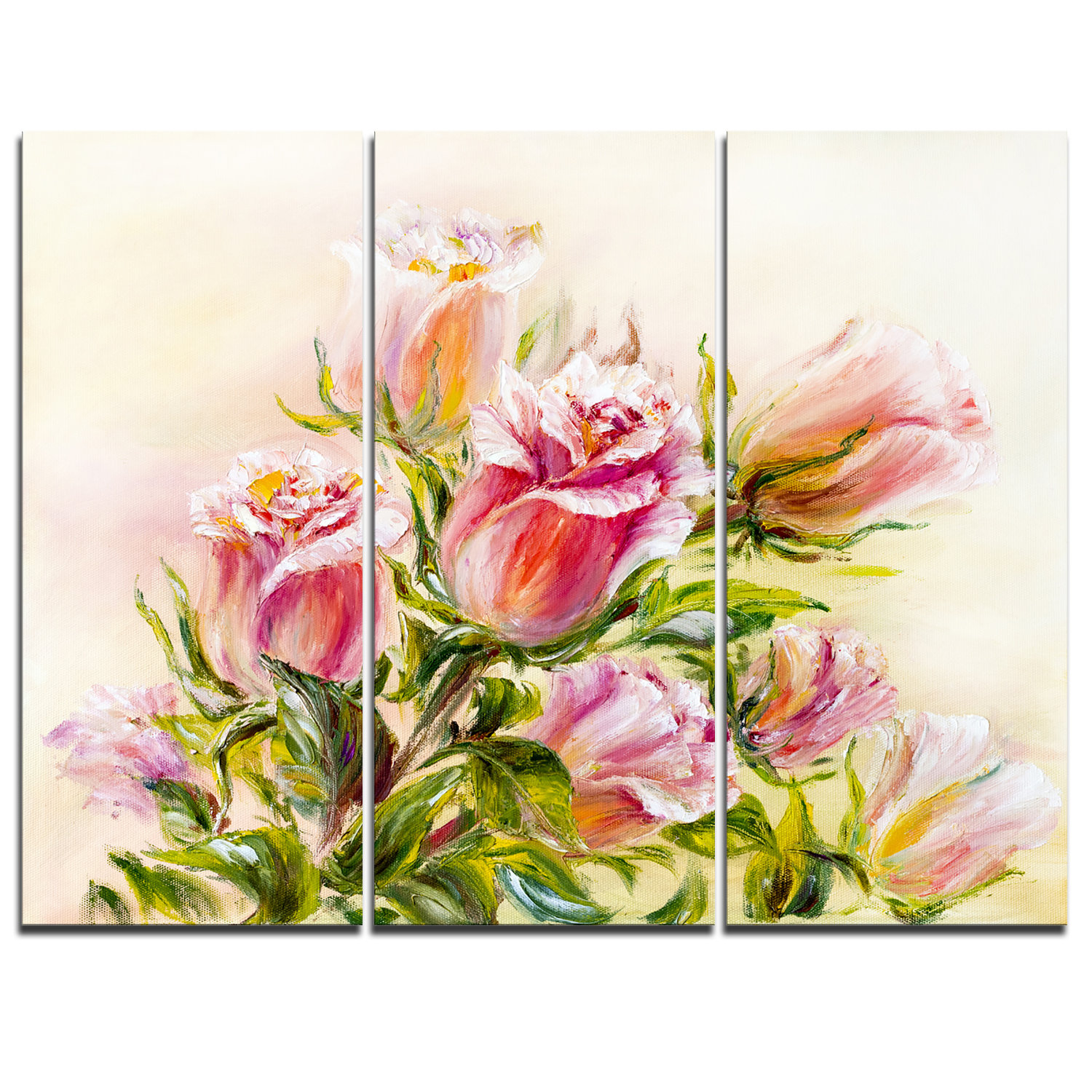 Designart Rose Oil Painting 3 Piece Painting Print On Wrapped Canvas Set Wayfair Designart Rose Oil Painting 3 Piece Painting Print On Wrapped Canvas Set Wayfair