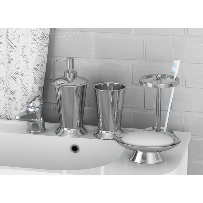 Basics Modern Bathroom Accessories Set Satin Nickel 4 Piece Tools