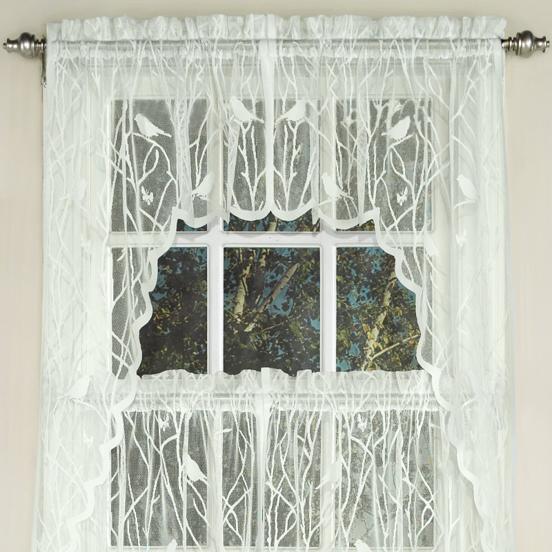 Sweet Home Collection Knit Lace Song Bird Motif Kitchen Curtains