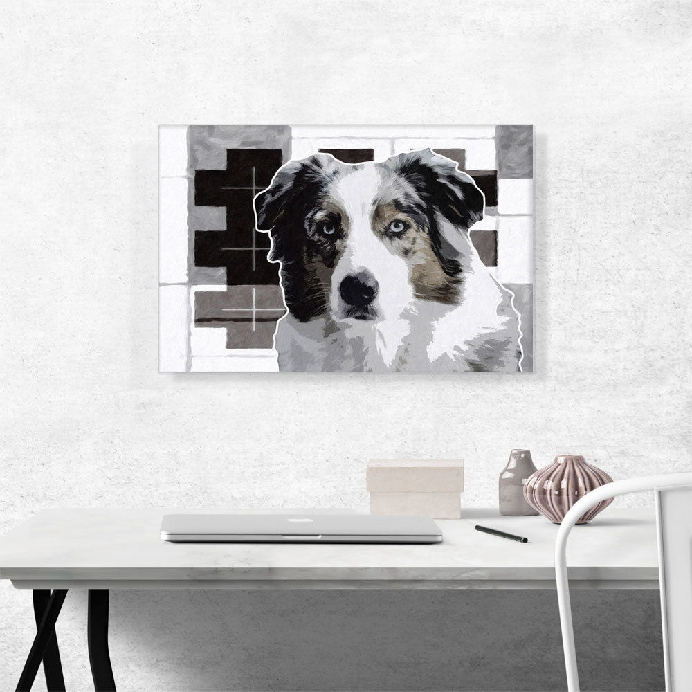 ARTCANVAS Australian Shepard Dog Breed Black White - Wrapped Canvas