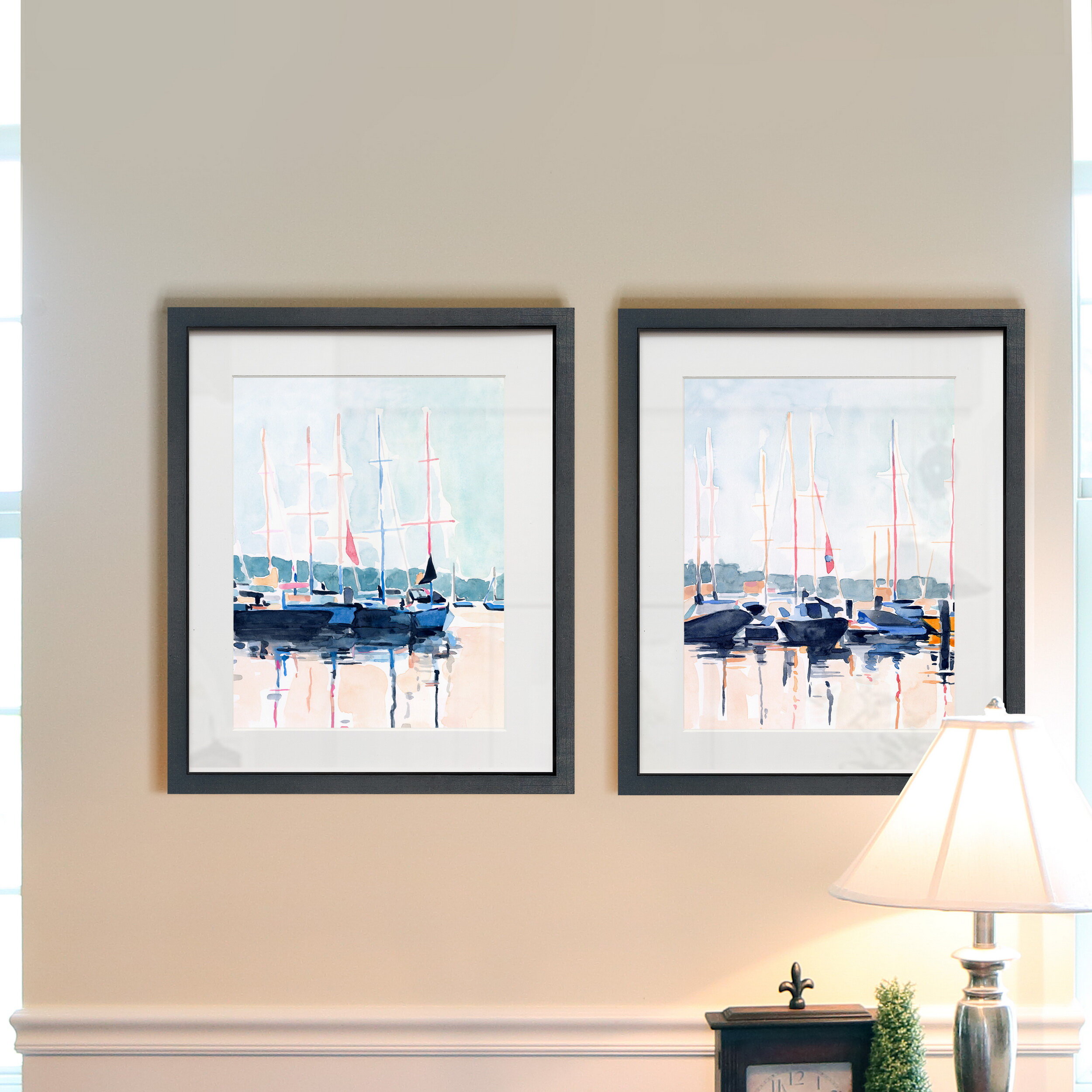 Longshore Tides Watercolor Boat Club - 2 Piece Picture Frame Painting ...