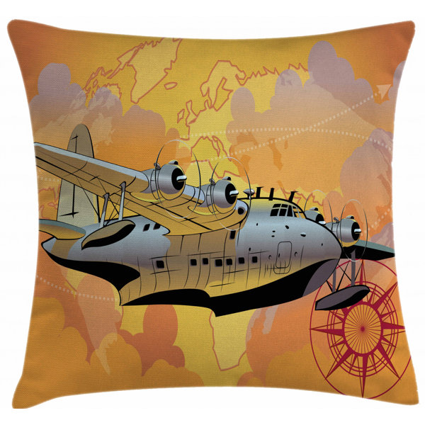 East Urban Home Ambesonne Vintage Airplane Throw Pillow Cushion Cover Retro Seaplane In The Sky World Map Compass Adventure Travelling Journey Decorative Square Accent Pillow Case 36 X 36 Multicolor Wayfair Ca