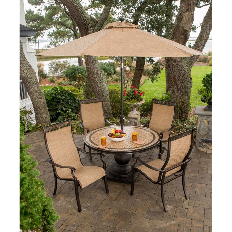 Fleur De Lis Living Sandefur 5 Piece Dining Set With Umbrella Wayfair Ca