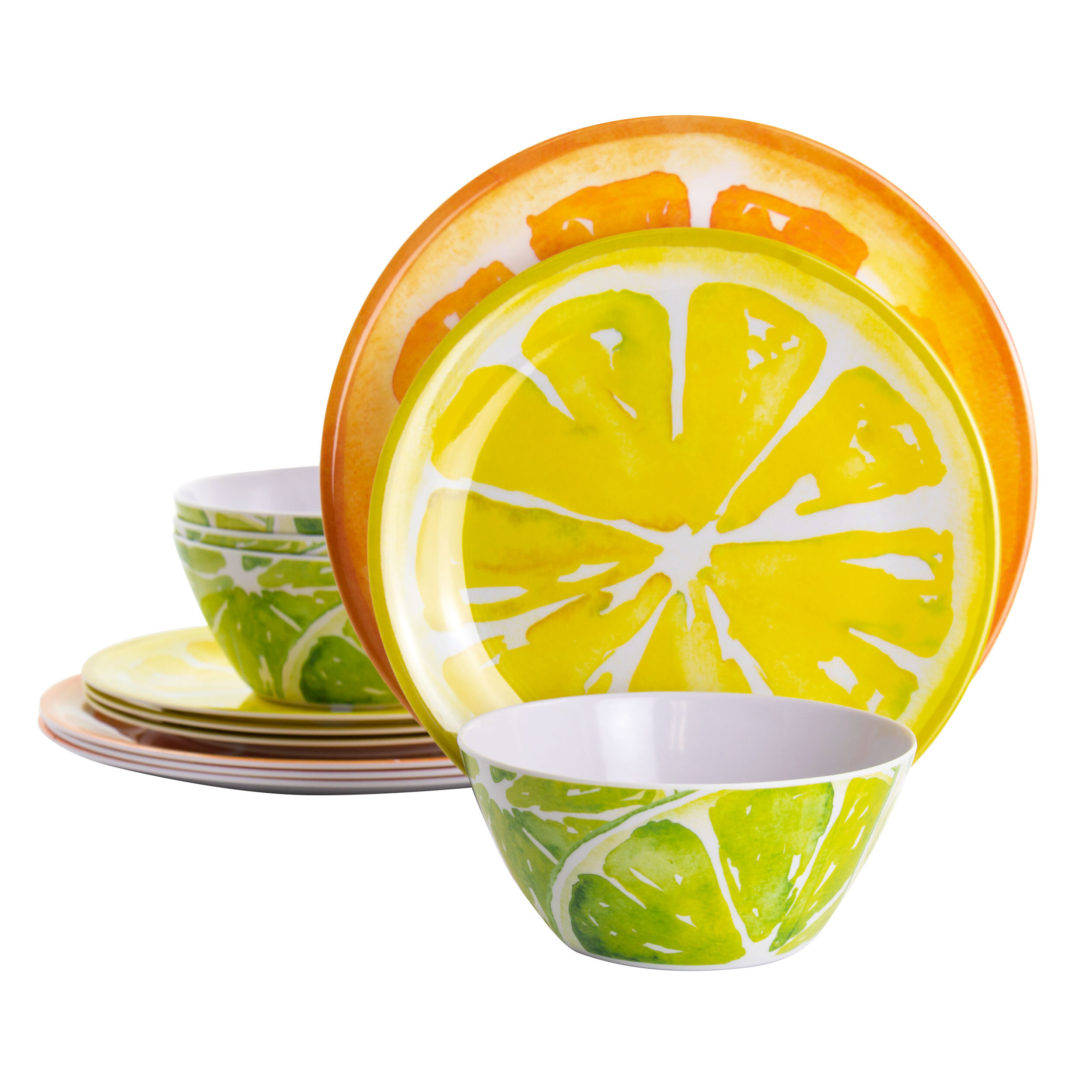 Set of 4 Lemon Lime Orange Grapefruit 6" C&C Melamine Citrus Appetizer Plates 