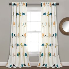 3D 2 Panel Curtain Set Window View of Swans Swimming Blackout Style Birds