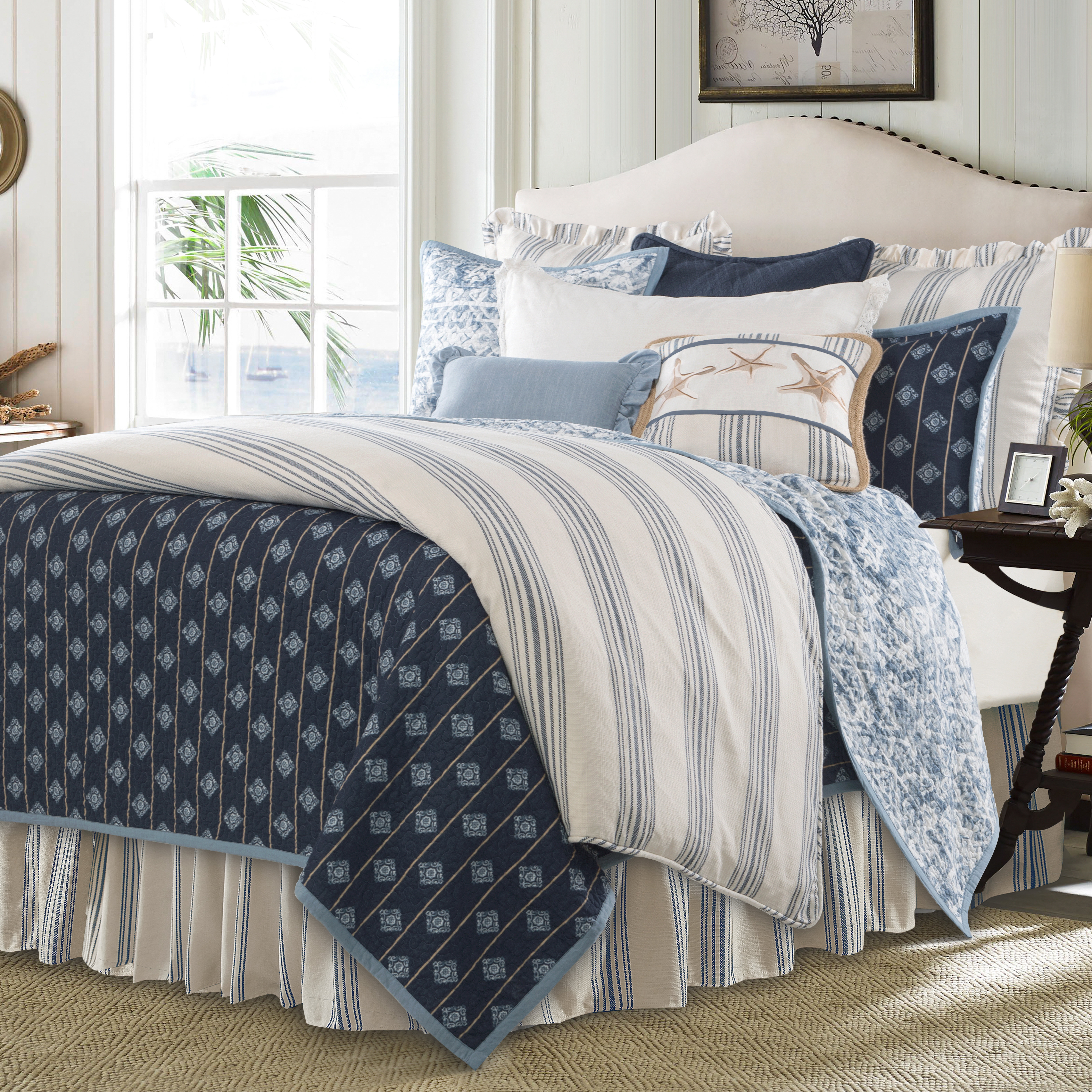 KING Blue Modern Farmhouse Bed Acid Wash Ruffle 3 Piece Quilt Set Bedding KING Blue Modern Farmhouse Bed Acid Wash Ruffle 3 Piece Quilt Set Bedding