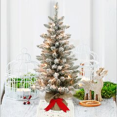 3' Tabletop Natural Frosted Pine Flocked Fiber Optic Christmas Tree 3ft 