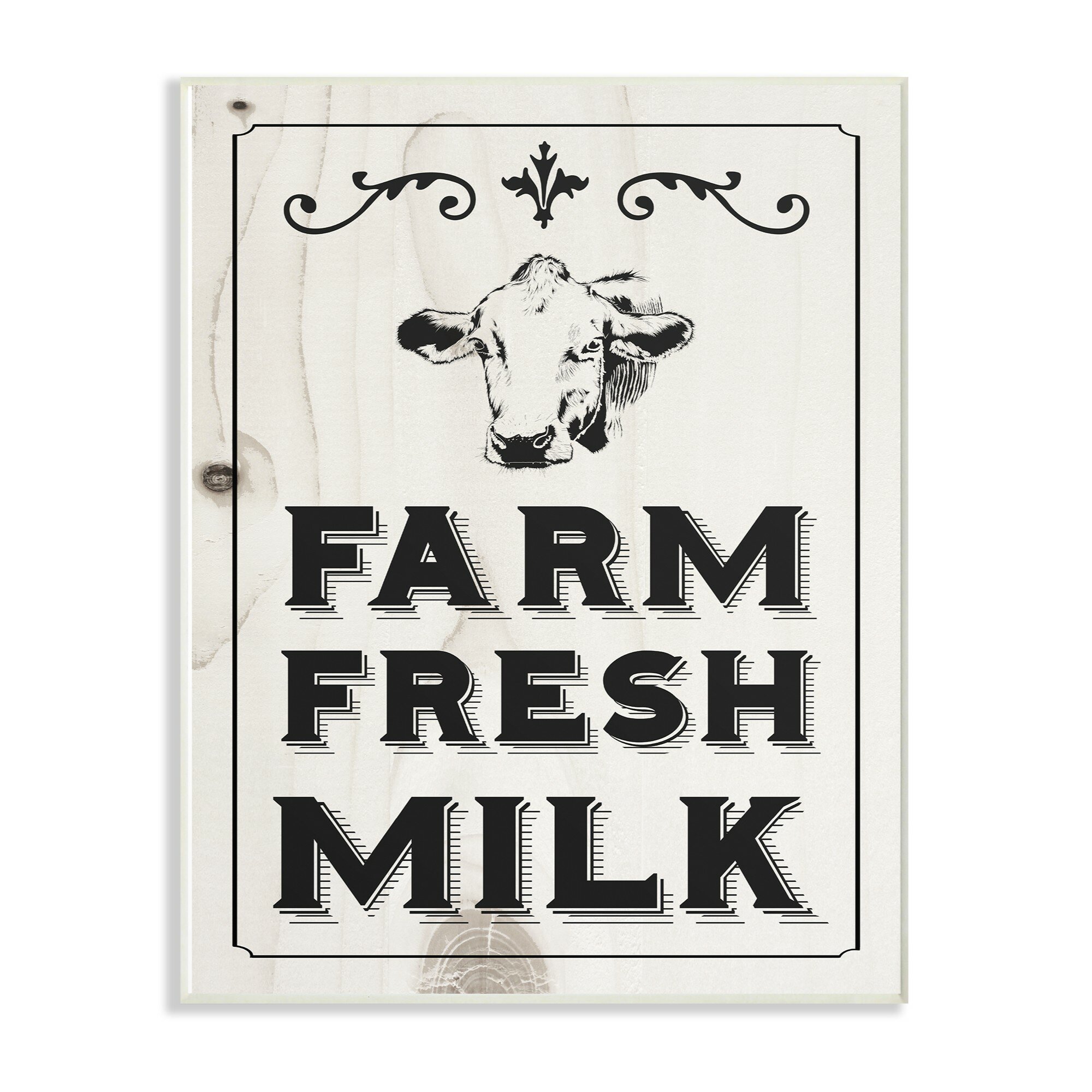 Gracie Oaks Black And White Farm Fresh Country Milk Cow Graphic Art Print Wayfair