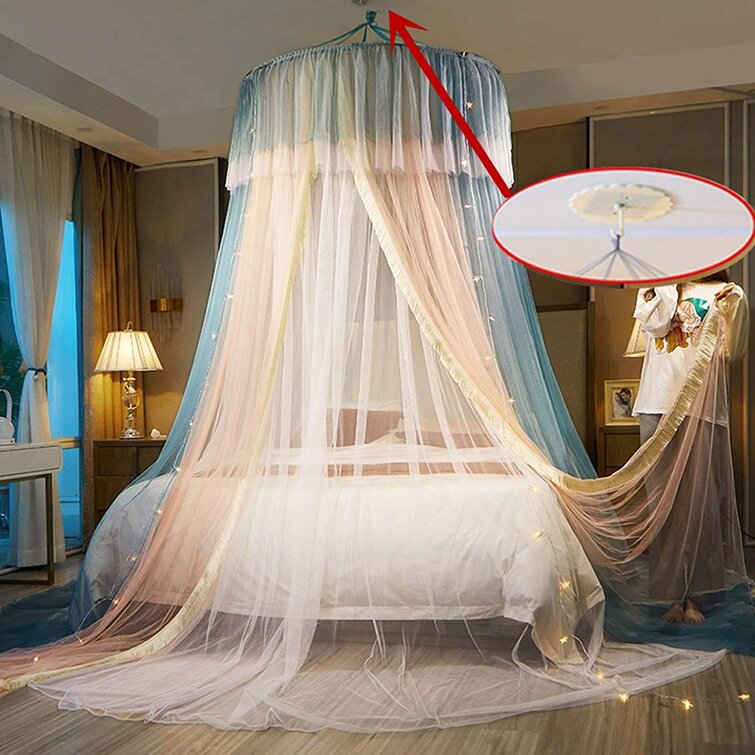 4 Corner Bed Netting Canopy Mosquito Priceness Double Net LED Light Curtain 