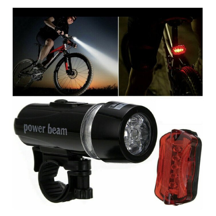 5 LED Lamp Bike Bicycle Front Head Light Rear Safety Flashlight Waterproof Set 