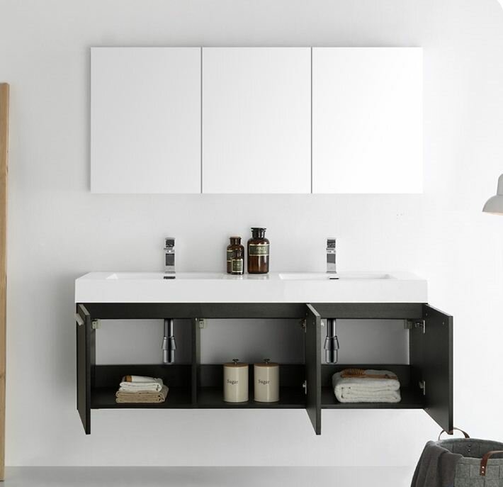 Fresca 59'' Wall Mounted Double Bathroom Vanity with Plastic Vanity Top ...