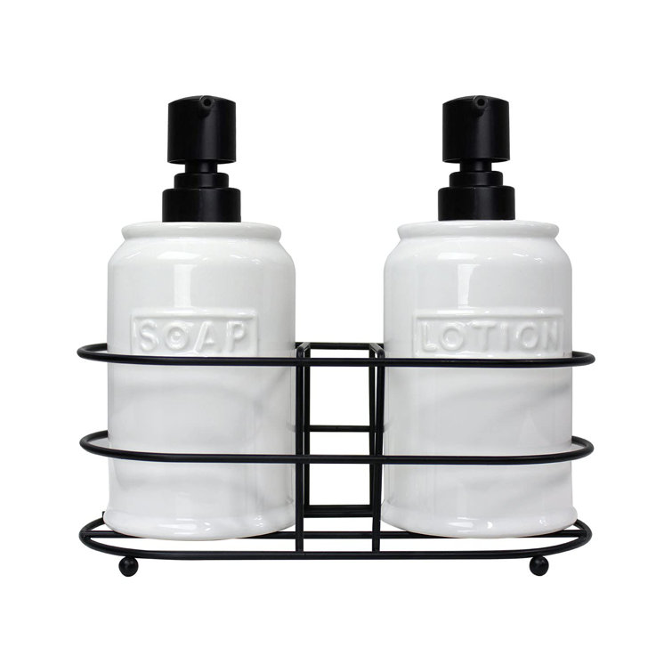 17 Oz Hand Lotion And Soap Dispenser Set – Ceramic Pump Bottle Dispenser  With Caddy, Kitchen Soap Dispenser, Bathroom Soap Dispenser, White