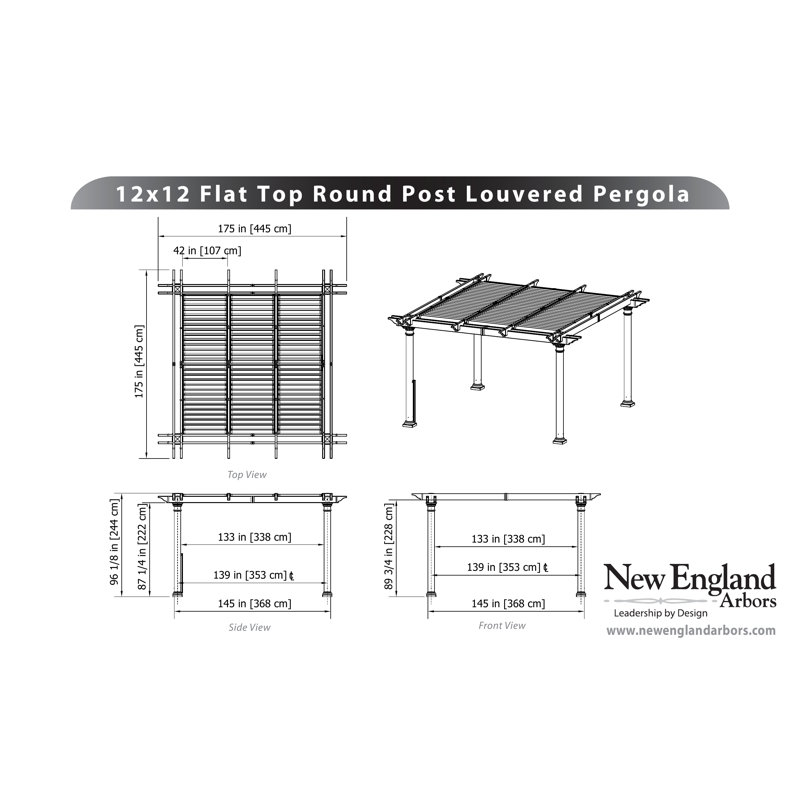 New England Arbors Aberdeen 12 Ft W X 12 Ft D Vinyl Pergola