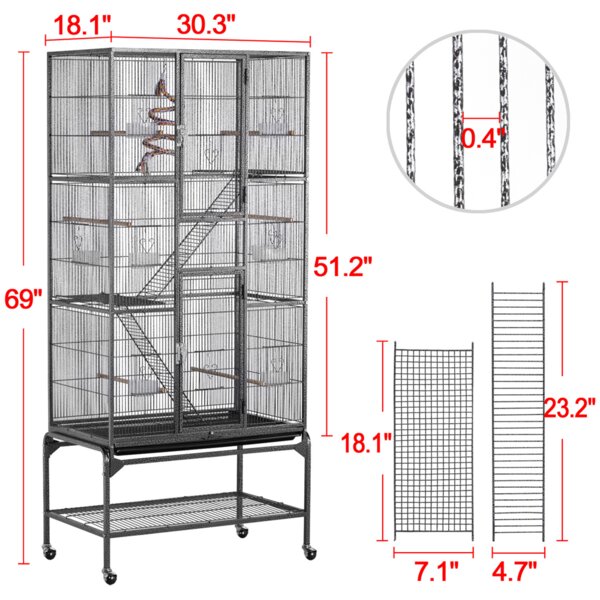 Tocoloma 69'' Flat Top Floor Bird Cage with Wheels
