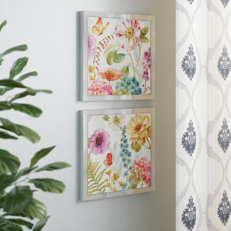 Ophelia Co Rainbow Seeds Flowers Ii 2 Piece Framed Watercolor