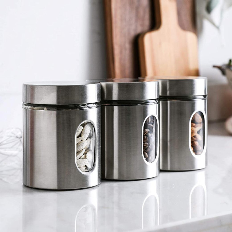 Brushed Stainless Steel And Glass Canister With Window, 5