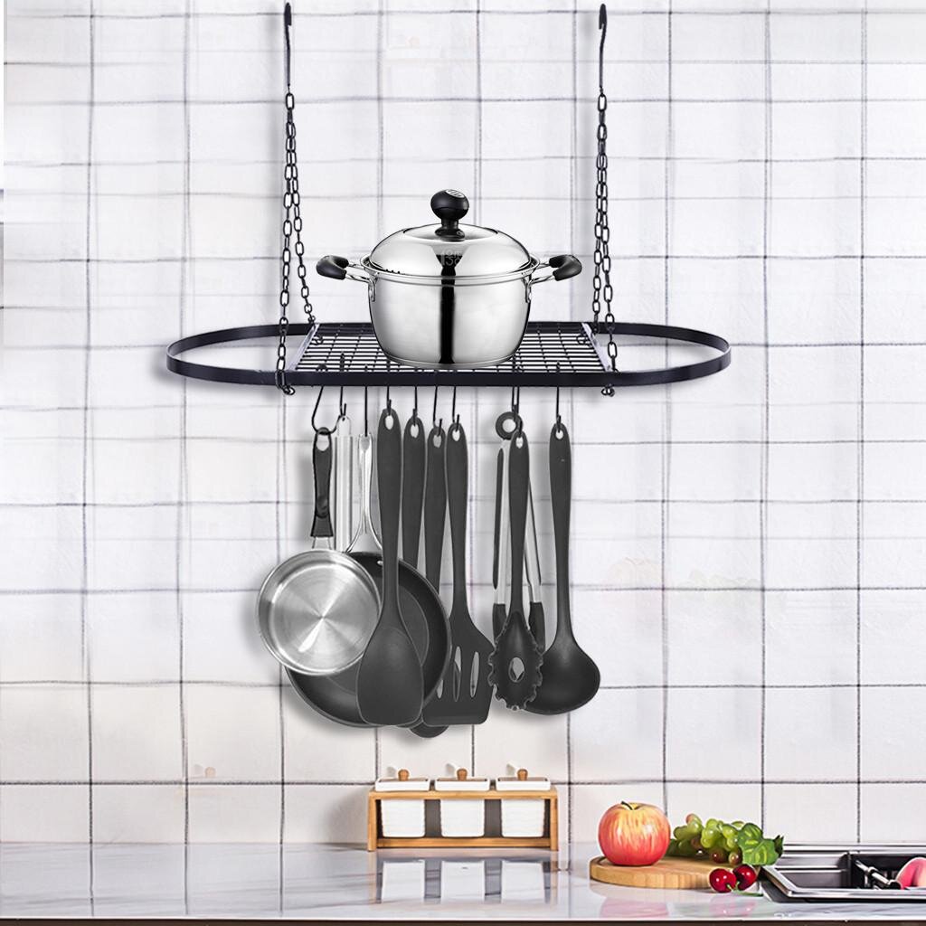 JXu Pot And Pan Rack For Ceiling With 10 Hooks Decorative Oval Mounted  Storage Rack | Wayfair