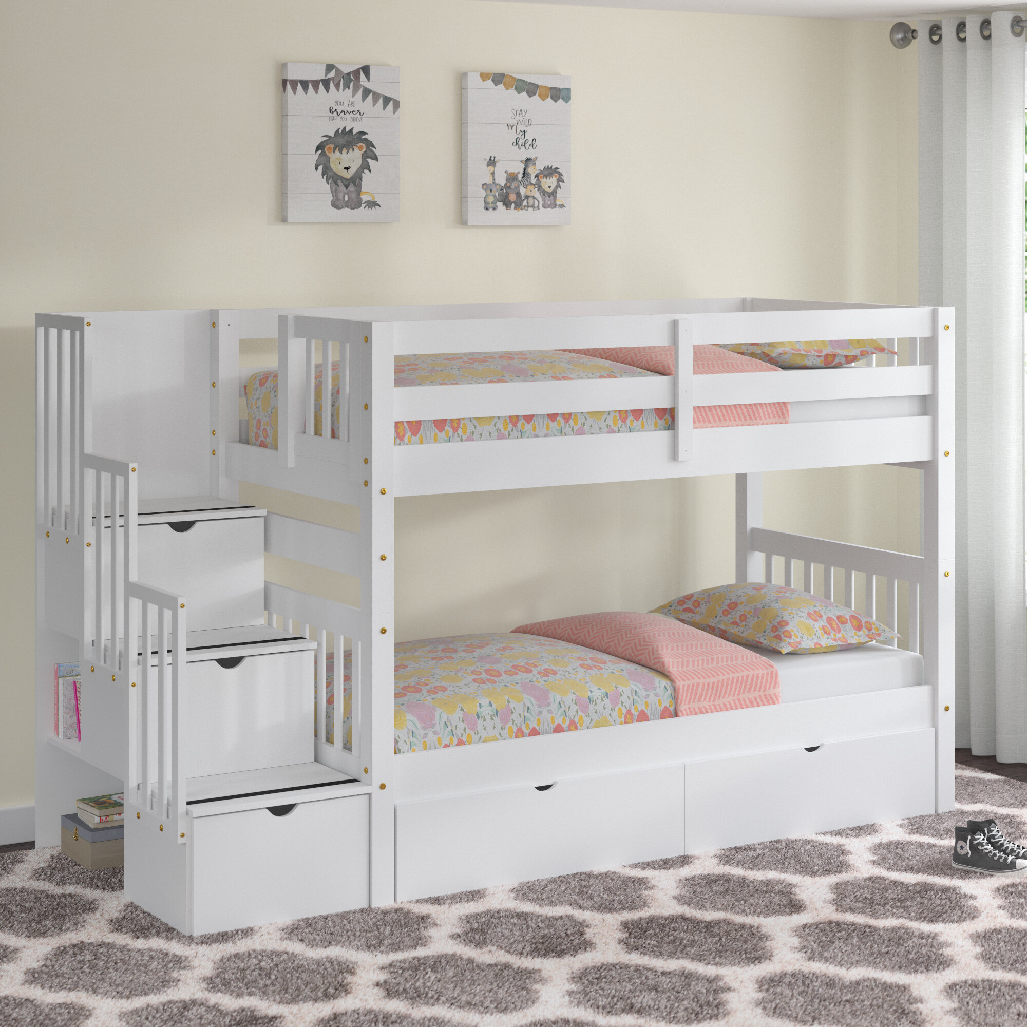 Harriet Bee Tena Twin over Twin 3 Drawer Solid Wood Standard Bunk Beds ...