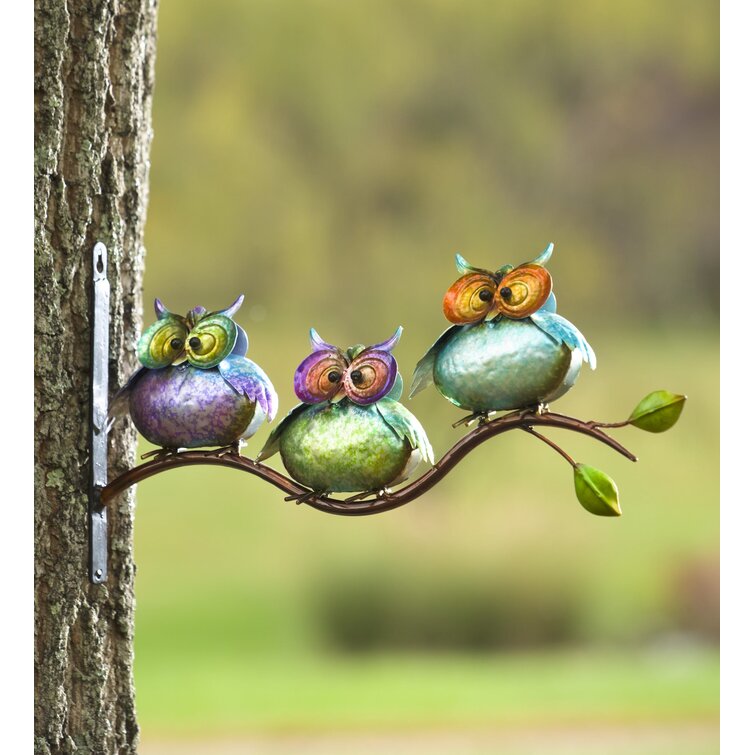 OWL in a Tree Wreath Metal Wall Art Owls Hanging Ribbon Plaque Sign Plasma Cut