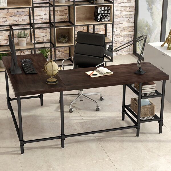 Williston Forge L-Shaped Desk With Storage Shelves, 67 ...