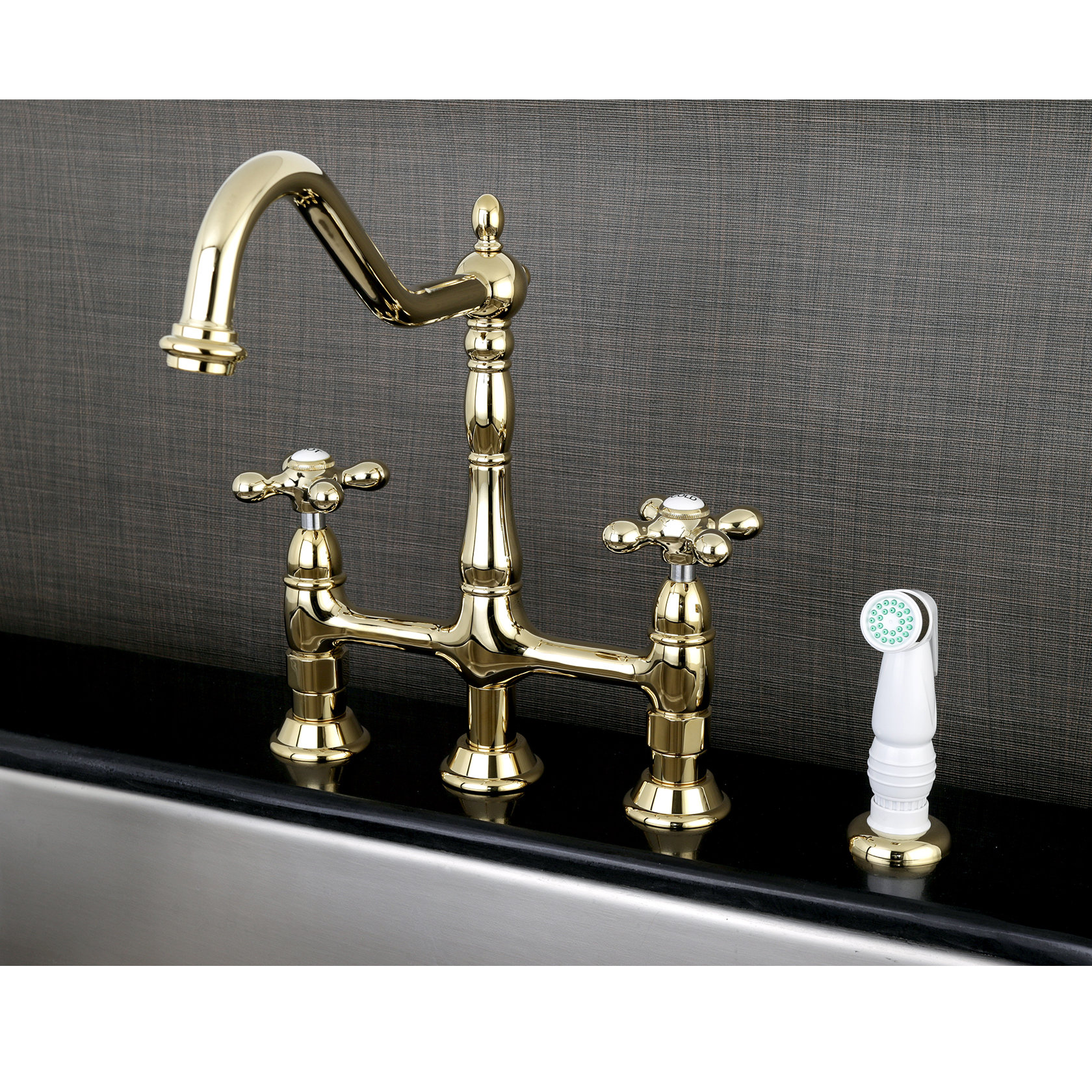Kingston Br Heritage Double Handle Kitchen Faucet With Optional Heritage Double Handle Kitchen Faucet