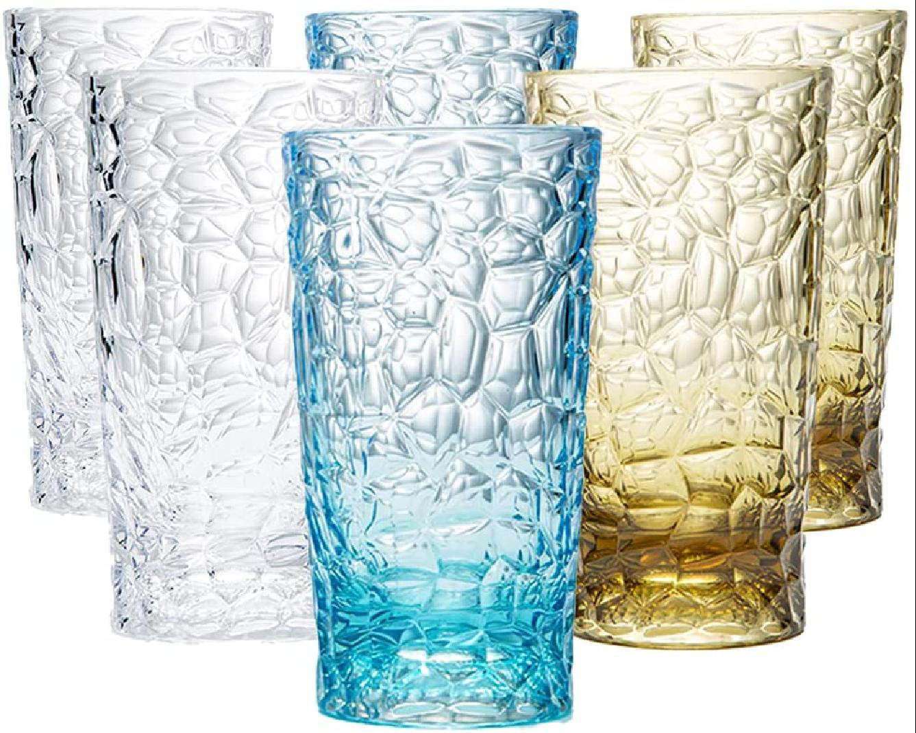 6-Piece 10 Oz Unbreakable Drinking Juice Glasses BPA Free Safe Acrylic Tumblers 